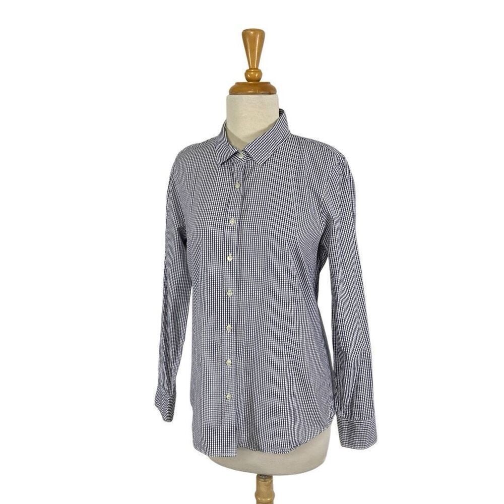 J Crew Haberdashery M Navy Check Button Down Top Career Office